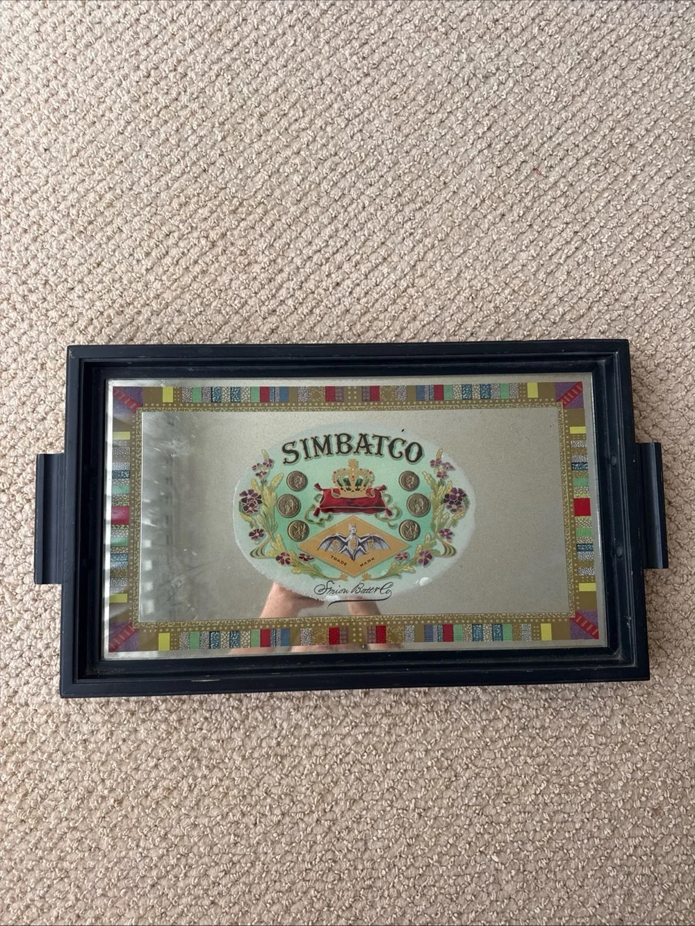 Simbatco Decorative Mirrored Tray - Black Frame with Multicolor Accents